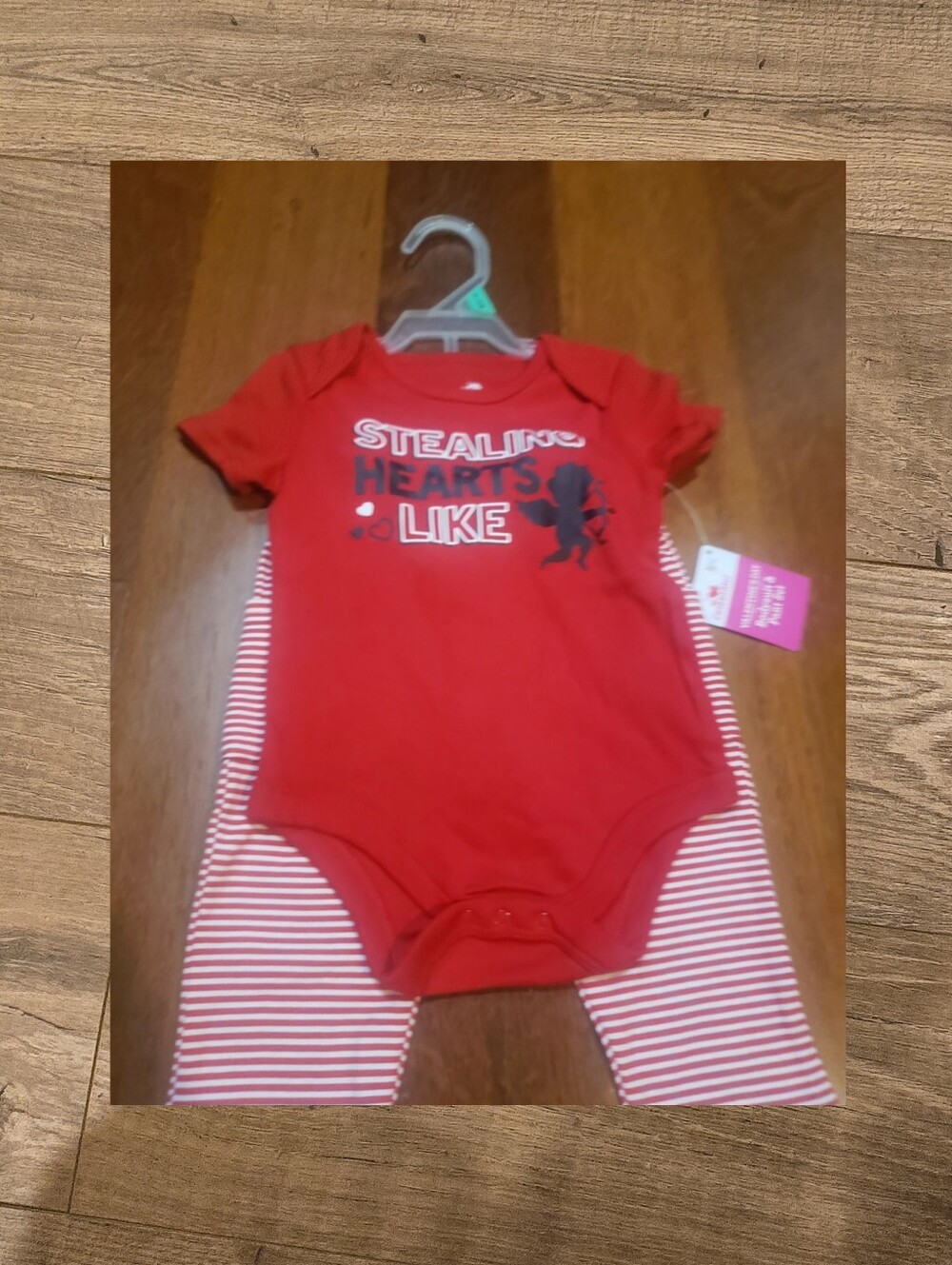 NWT Baby Boy Stealing Hearts Like Cupid 2pc Red Baby Onesie & Stripe Pants 6-9mo